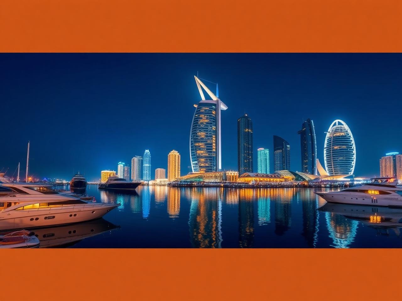 Dubai Marina luxury skyline reflected in water
